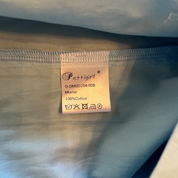 Solid Blue Smocked Dress Pink Rose Embroidery Peter Pan Collar & Sock Bundle - Picture 4 of 14